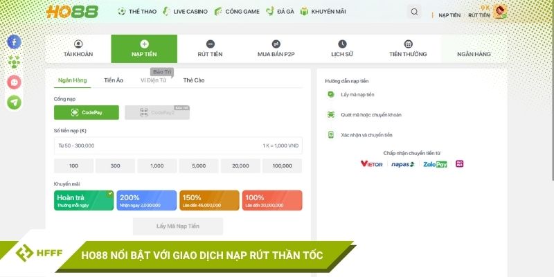HO88 nổi bật với giao dịch nạp rút thần tốc