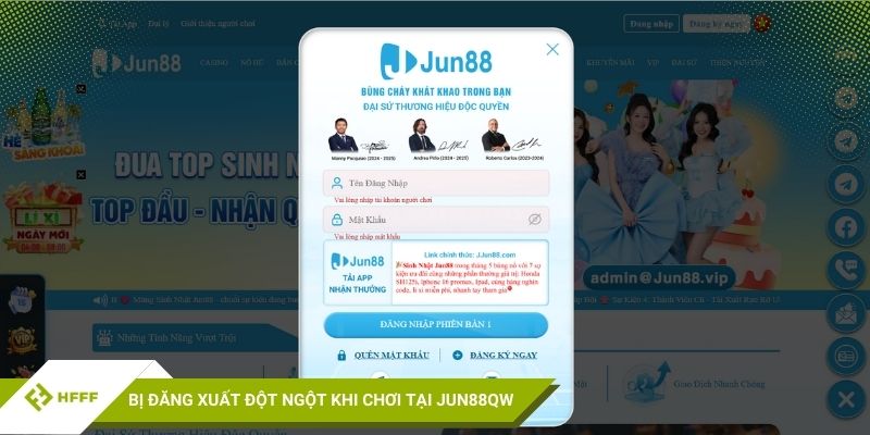 Tài khoản bị đăng xuất đột ngột khi chơi tại JUN88QW