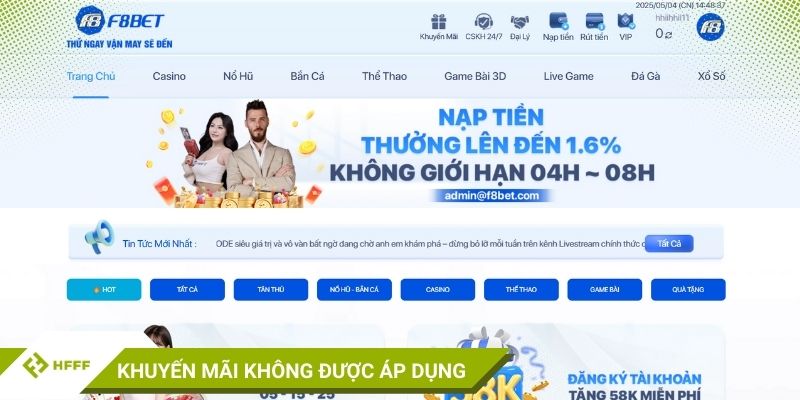 Khuyến mãi không được áp dụng tại nhà cái F8BET