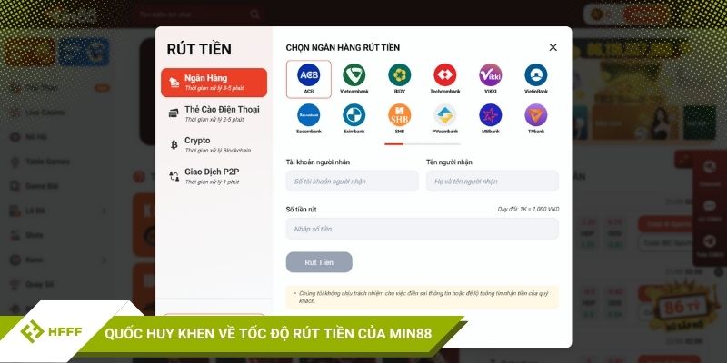 Tốc độ rút tiền thần tốc của Min88