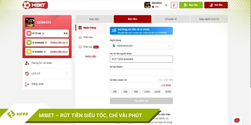 Mibet – Rút tiền siêu tốc, chỉ vài phút