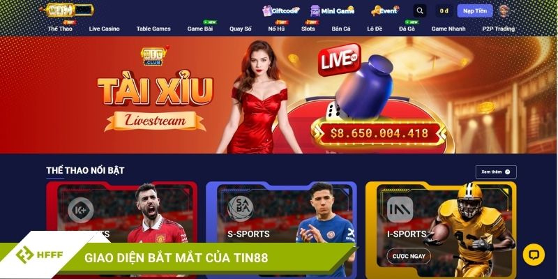 Giao diện bắt mắt của TIN88