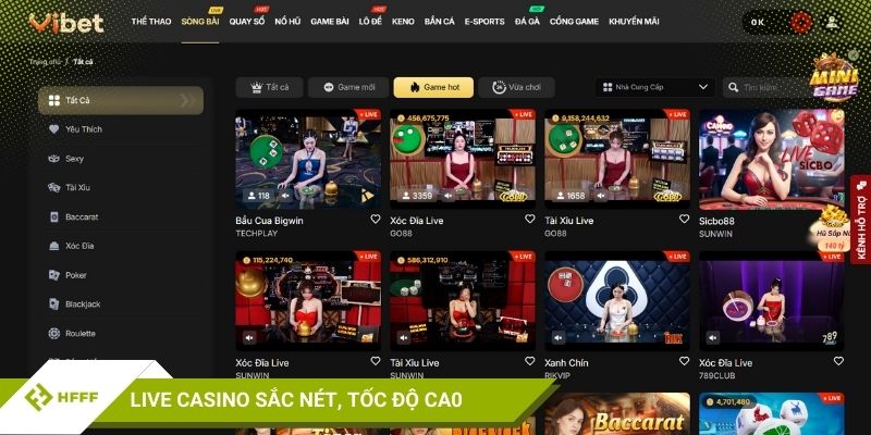 Sòng bài trực tuyến – Live Casino sắc nét tại Vibet