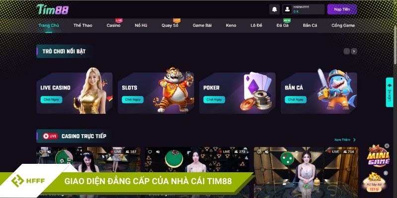 Giao diện đẳng cấp của nhà cái Tim88